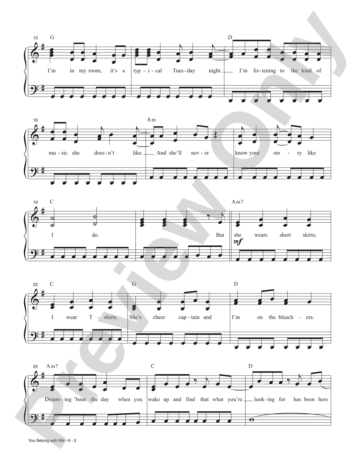 You Belong With Me (Taylor's Version): Piano/Vocal