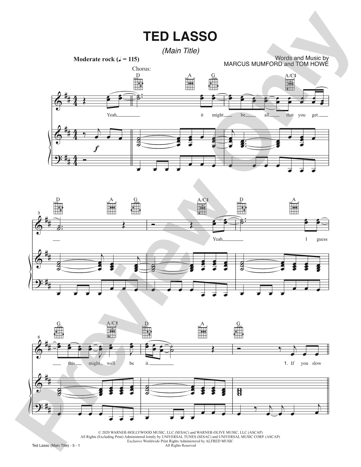Ted Lasso (Main Title): Piano/Vocal/Guitar