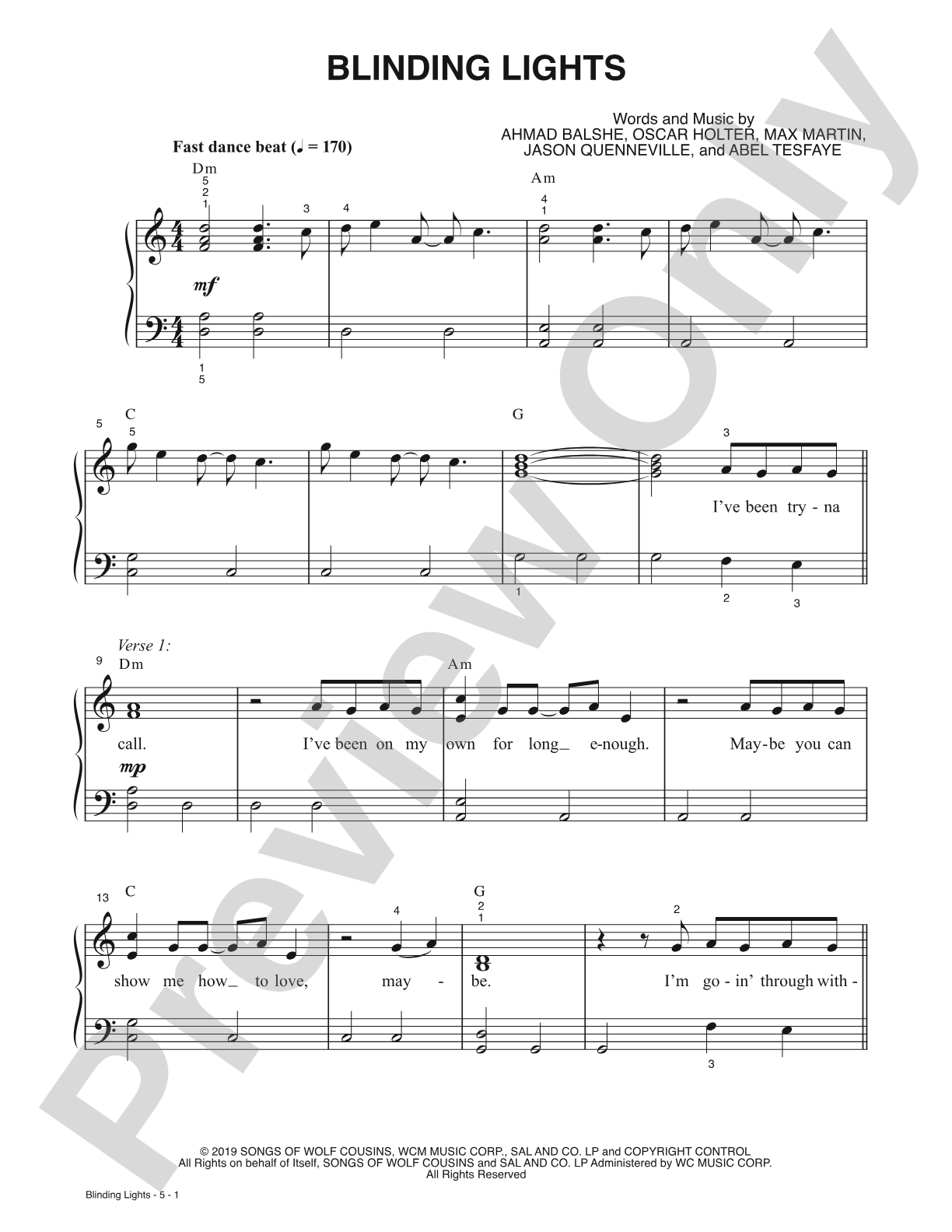 Blinding Lights: Piano/Vocal
