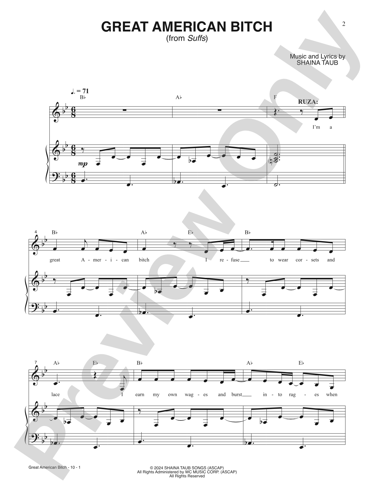 Great American Bitch from <i>Suffs</i>: Piano/Vocal