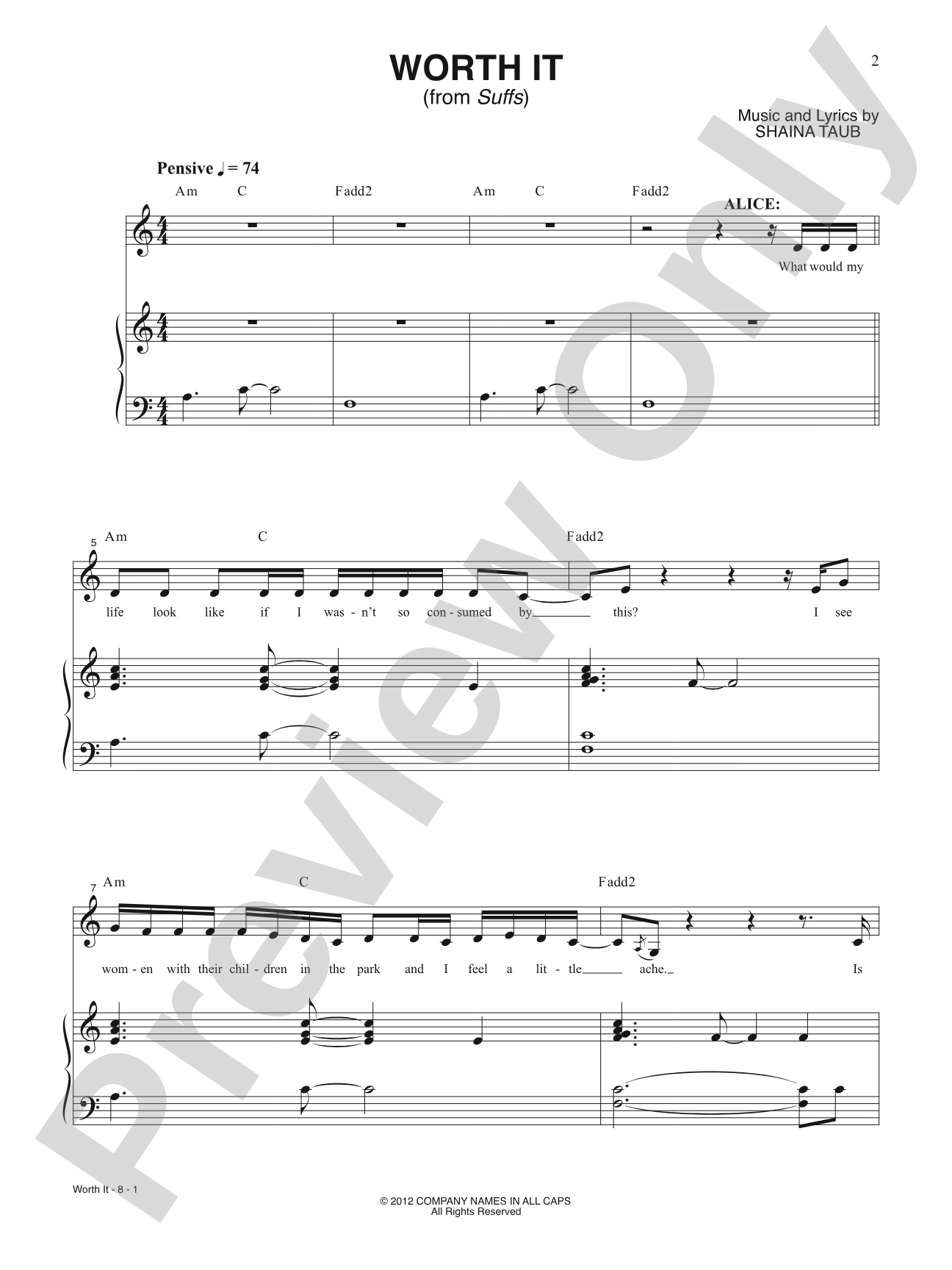 Worth It from <i>Suffs</i>: Piano/Vocal