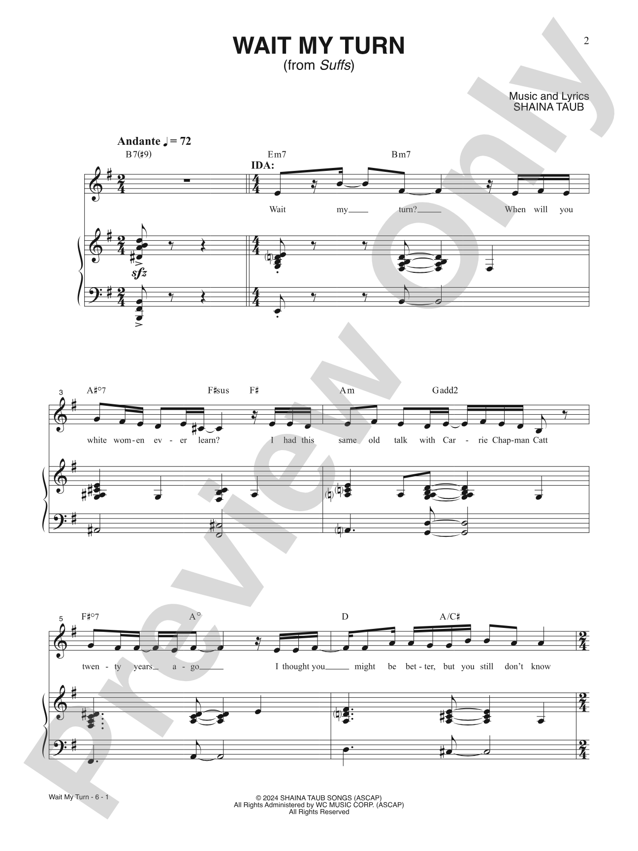 Wait My Turn from <i>Suffs</i>: Piano/Vocal