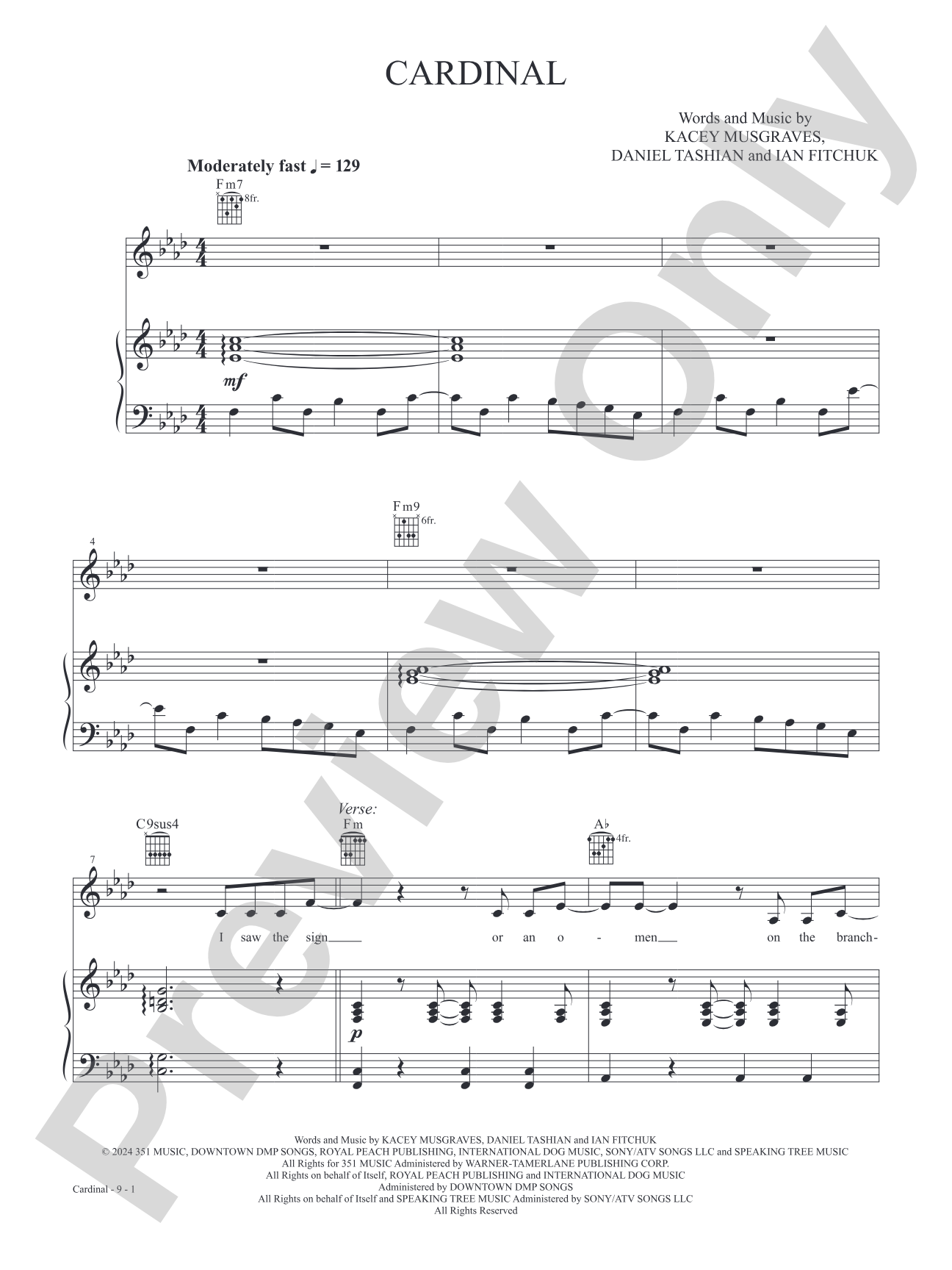 Cardinal (From the studio album 'Deeper Well'): Piano/Vocal/Guitar Digital Sheet Music