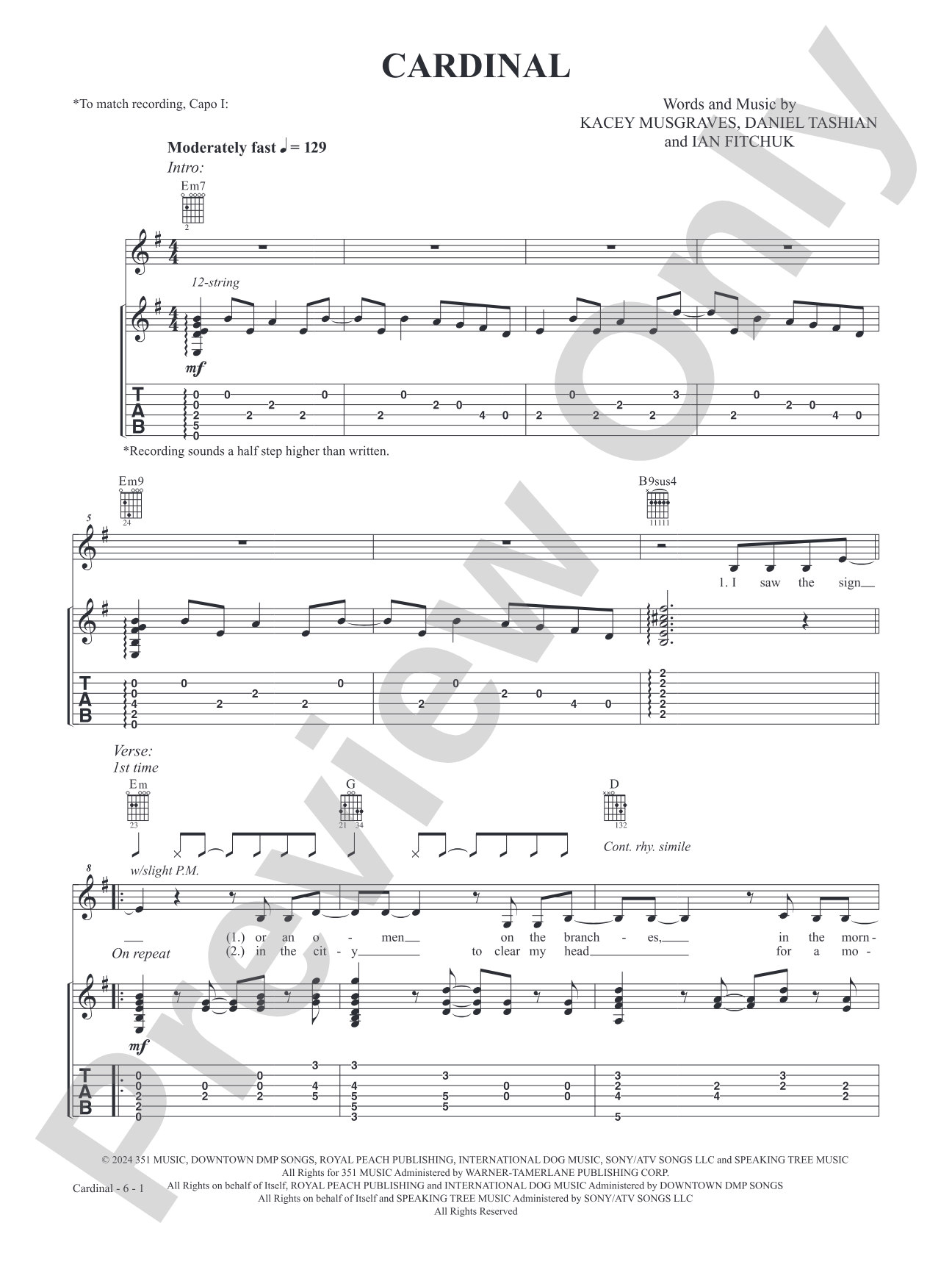 Cardinal (From the studio album 'Deeper Well'): Guitar Digital Sheet Music