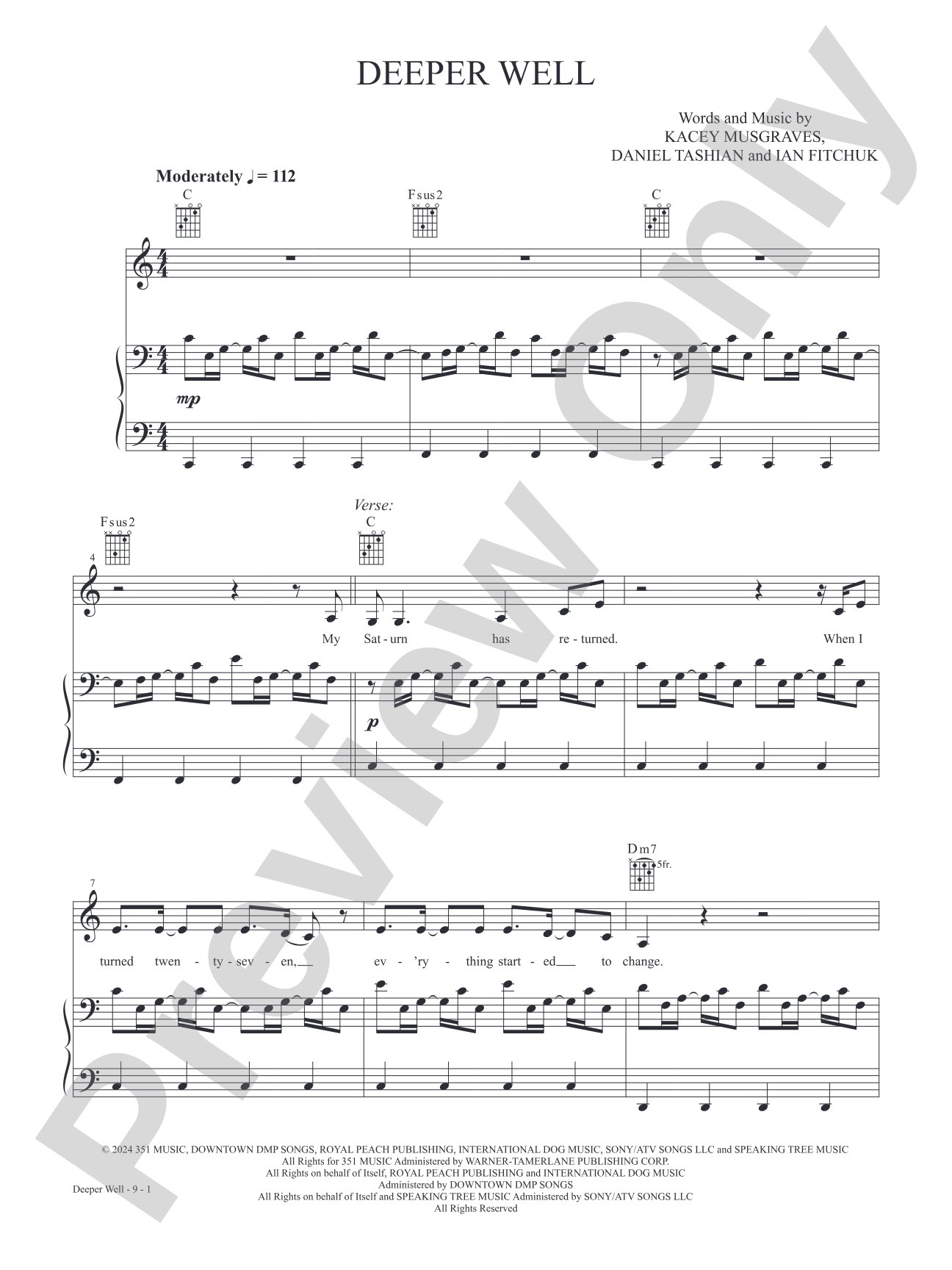 Deeper Well (From the studio album 'Deeper Well'): Piano/Vocal/Guitar Digital Sheet Music