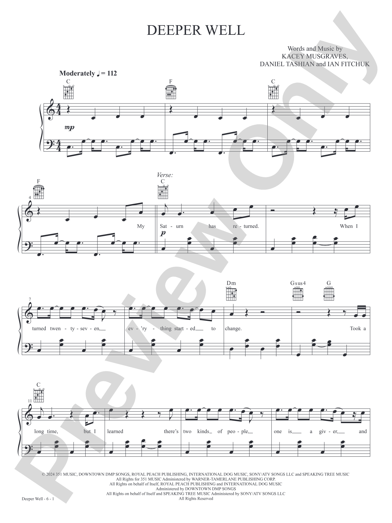 Deeper Well (From the studio album 'Deeper Well'): Piano Digital Sheet Music