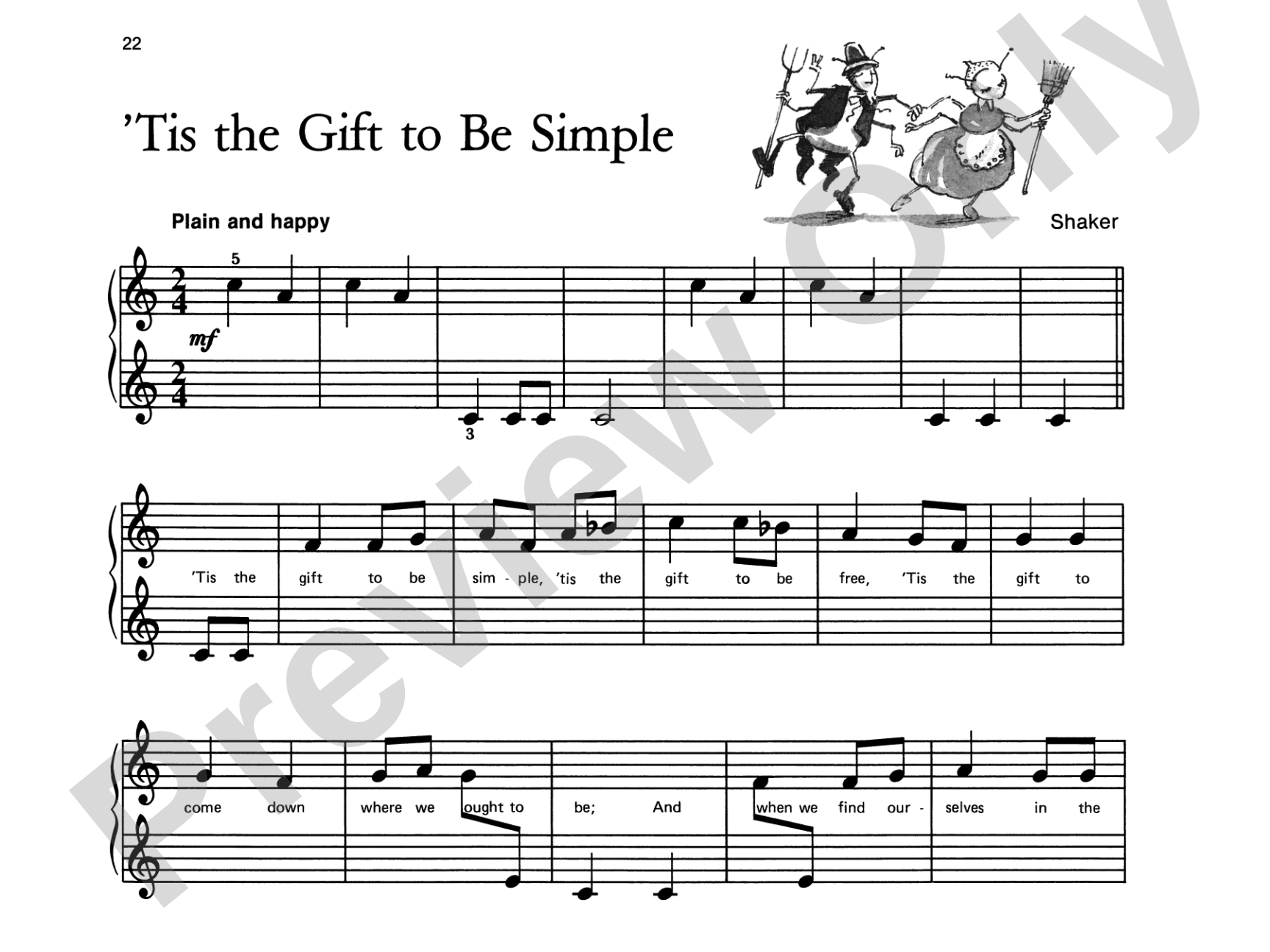 'Tis the Gift to Be Simple - Piano Solo with Lyrics (with Optional Duet Accompaniments): Piano Solo with Lyrics