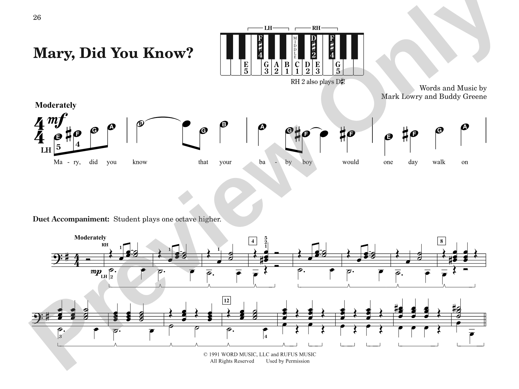 Mary, Did You Know? - Piano Solo with Lyrics (with Optional Duet Accompaniments): Piano Solo with Lyrics