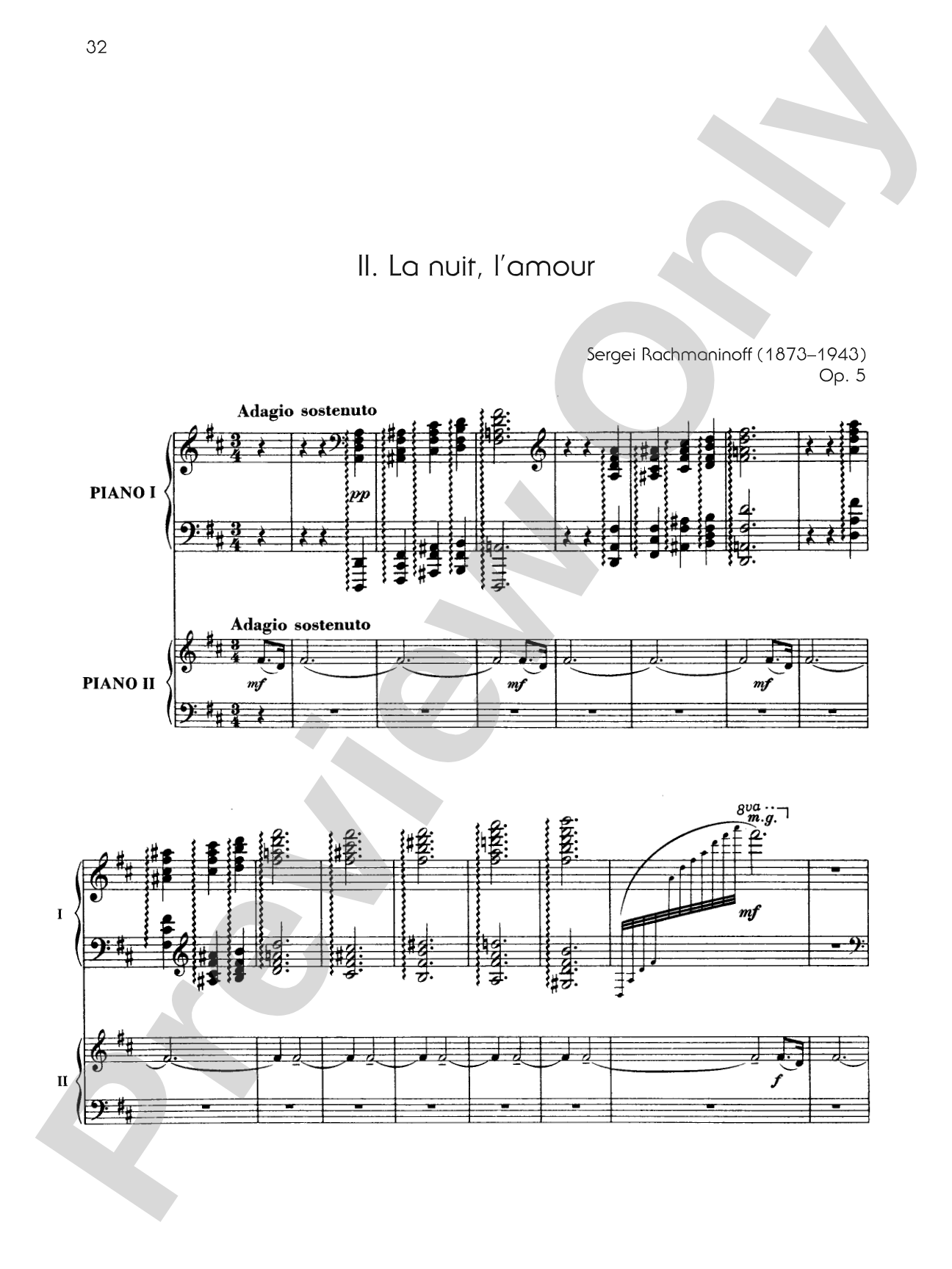 Fantaisie-tableaux (Suite No. 1), Opus 5 - II. La nuit, l'amour - Piano Duo (2 Pianos, 4 Hands): Piano Duo (2 Pianos, 4 Hands)