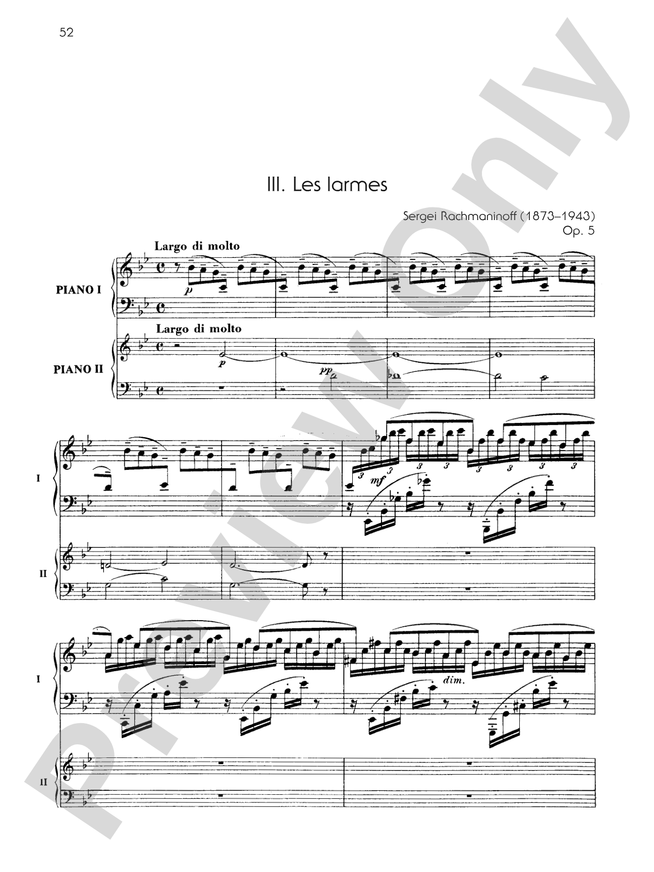 Fantaisie-tableaux (Suite No. 1), Opus 5 - III. Les larmes - Piano Duo (2 Pianos, 4 Hands): Piano Duo (2 Pianos, 4 Hands)