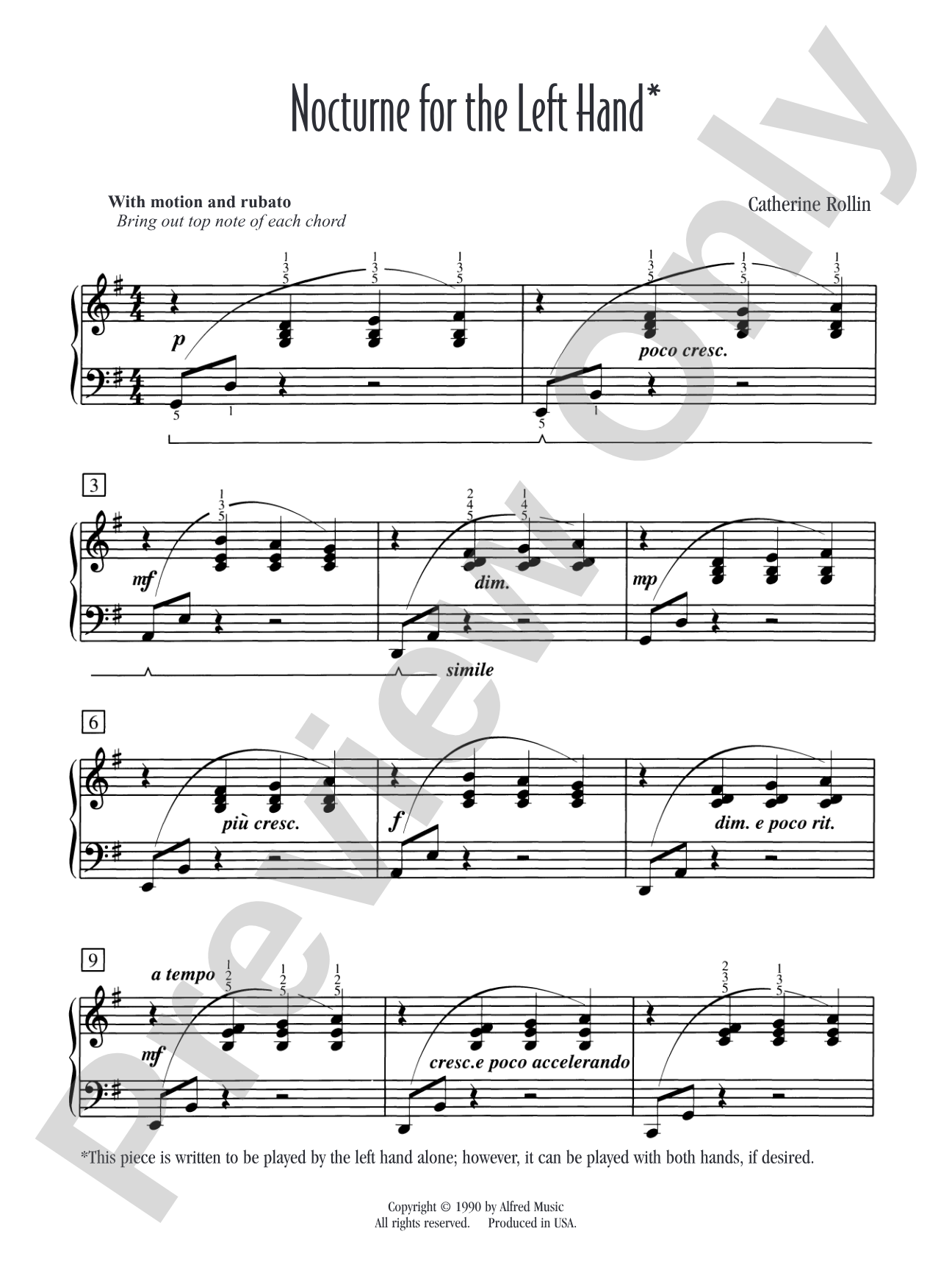 Nocturne for Left Hand - Piano Solo: Piano Solo