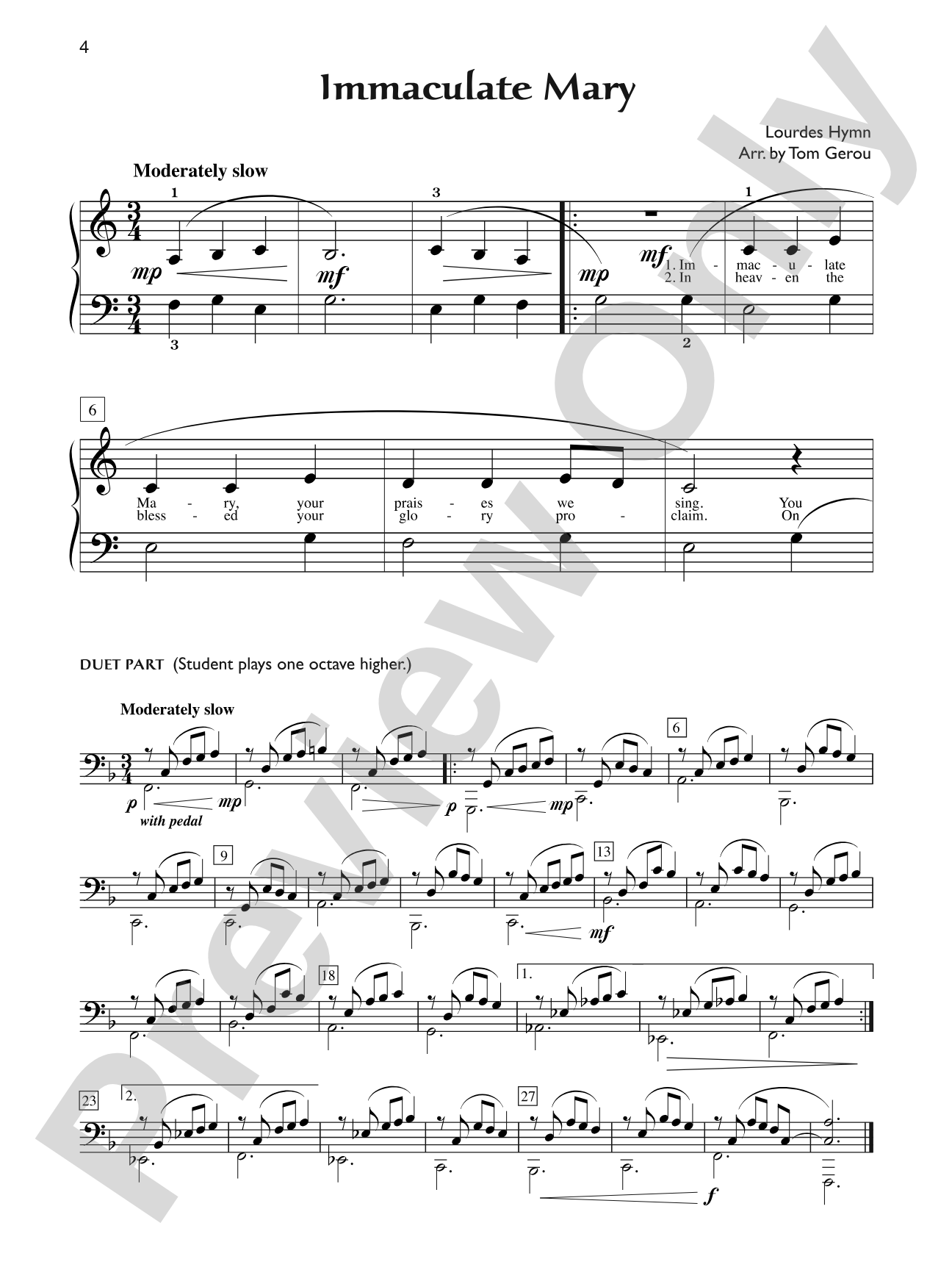 Immaculate Mary - Piano Solo with Lyrics (with Optional Duet Accompaniments): Piano Solo with Lyrics