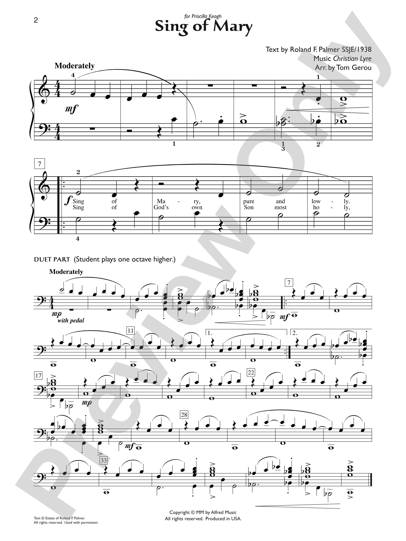 Sing of Mary - Piano Solo with Lyrics (with Optional Duet Accompaniments): Piano Solo with Lyrics