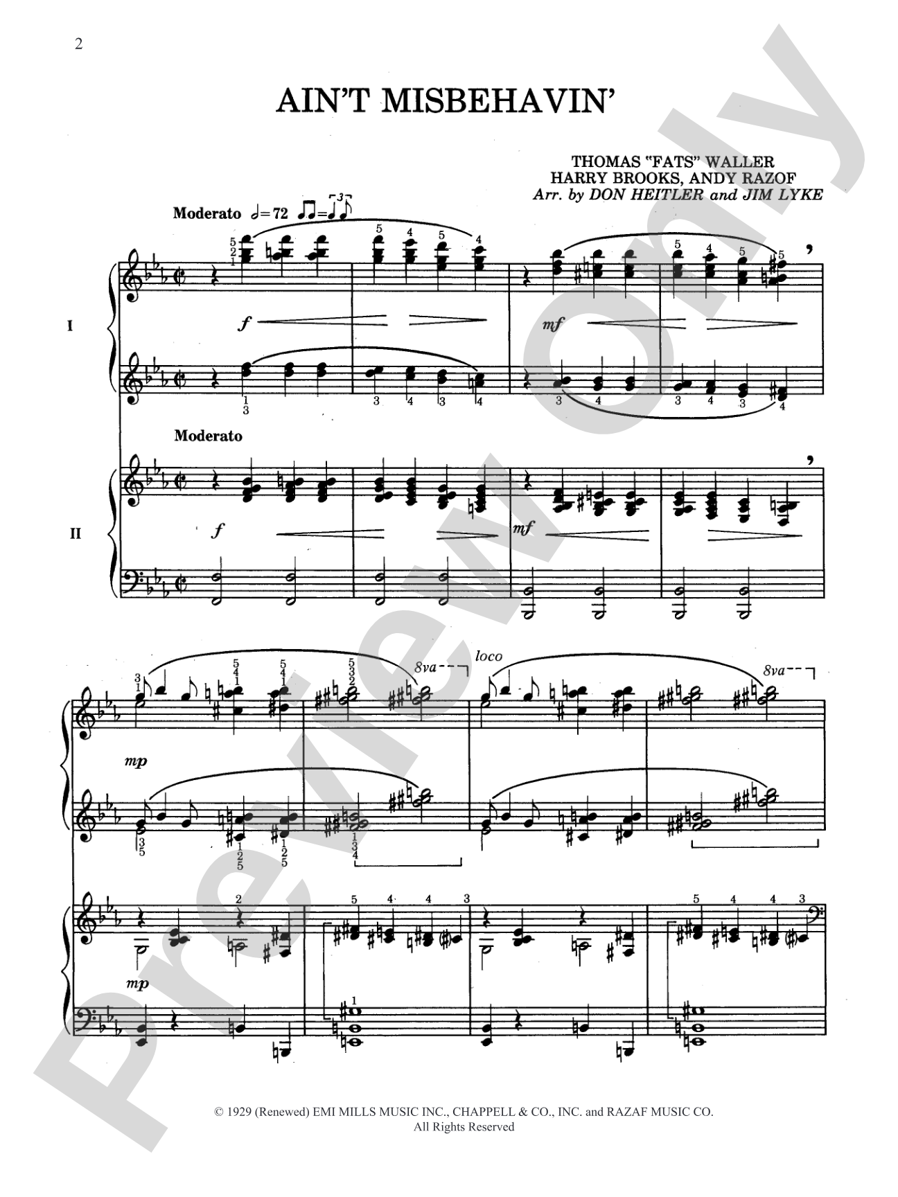 Ain't Misbehavin' (from "Ain't Misbehavin'") - Piano Duo (2 Pianos, 4 Hands): Piano Duo (2 Pianos, 4 Hands)