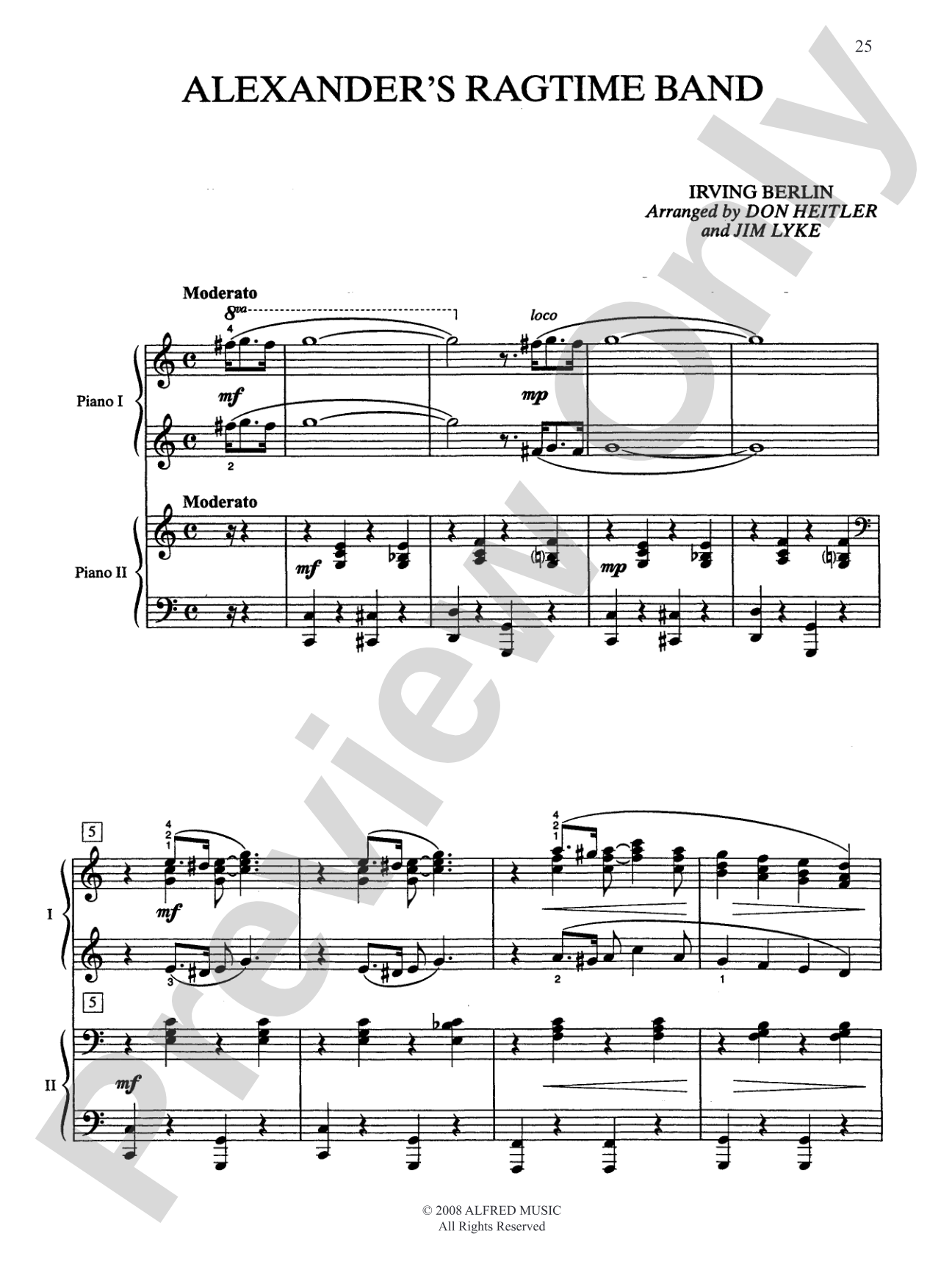 Alexander's Ragtime Band - Piano Duo (2 Pianos, 4 Hands): Piano Duo (2 Pianos, 4 Hands)