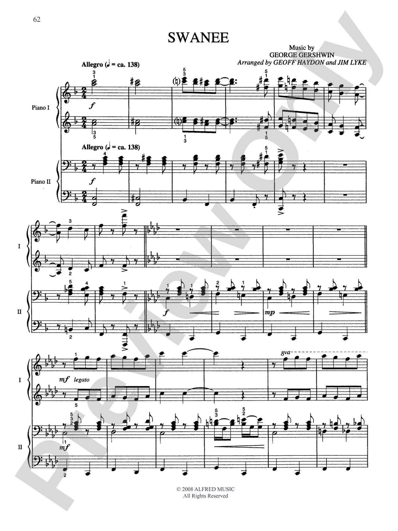 Swanee - Piano Duo (2 Pianos, 4 Hands): Piano Duo (2 Pianos, 4 Hands)