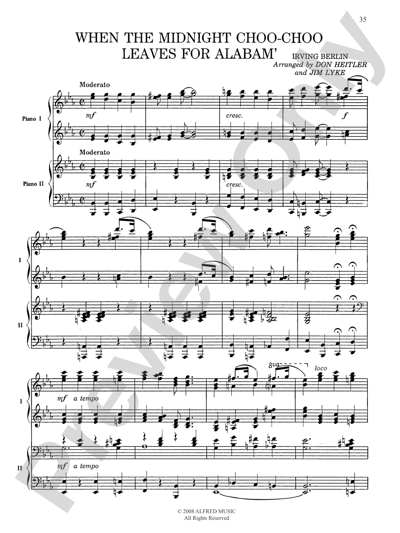 When the Midnight Choo Choo Leaves for Alabam' - Piano Duo (2 Pianos, 4 Hands): Piano Duo (2 Pianos, 4 Hands)