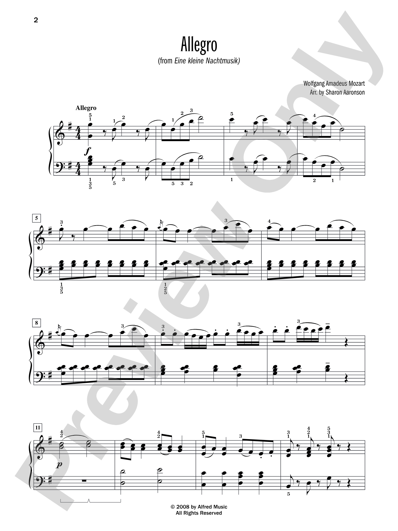 Allegro (from "Eine kleine Nachtmusik") - Piano Solo: Piano Solo