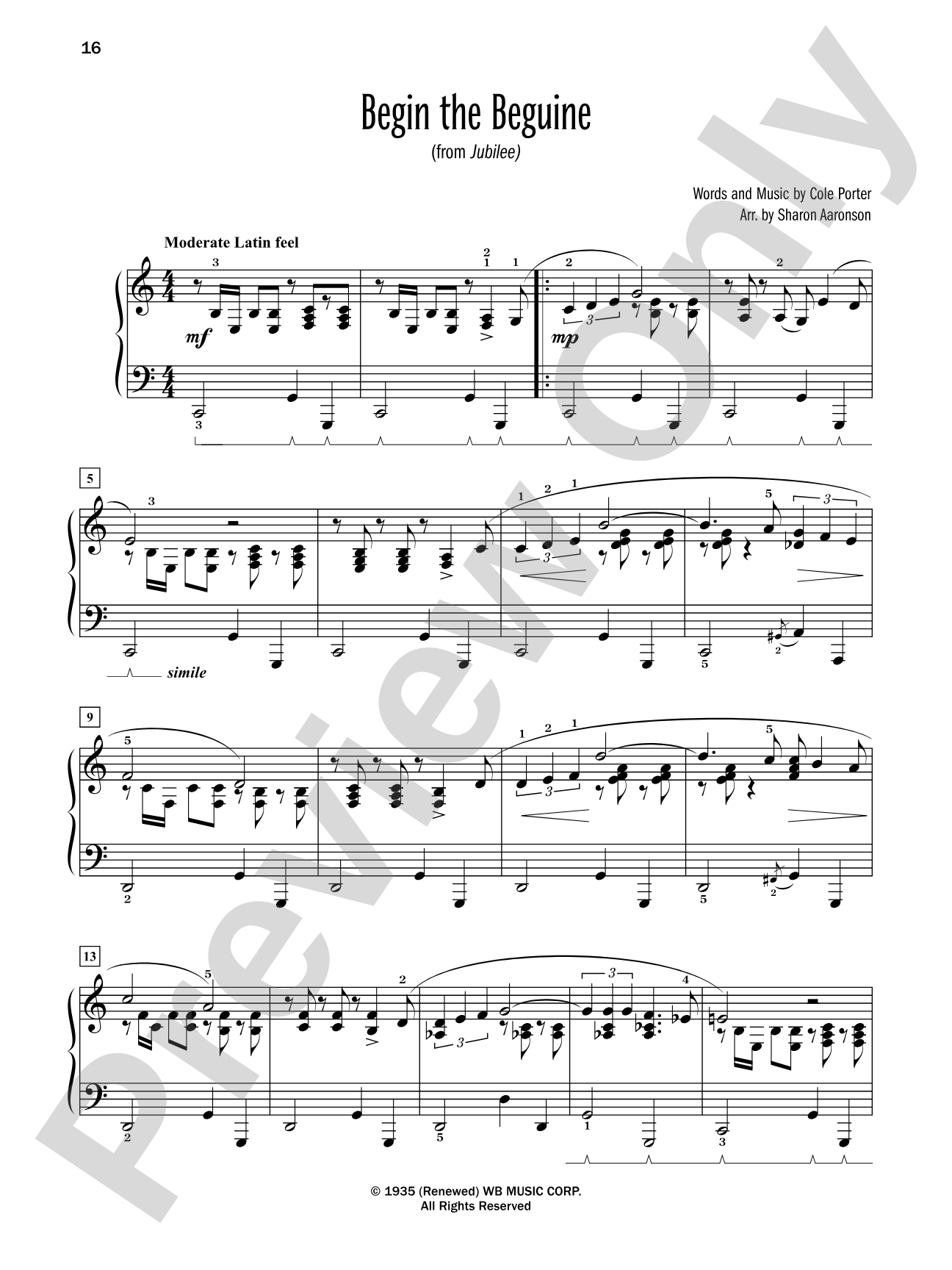 Begin the Beguine (from "Jubilee") - Piano Solo: Piano Solo