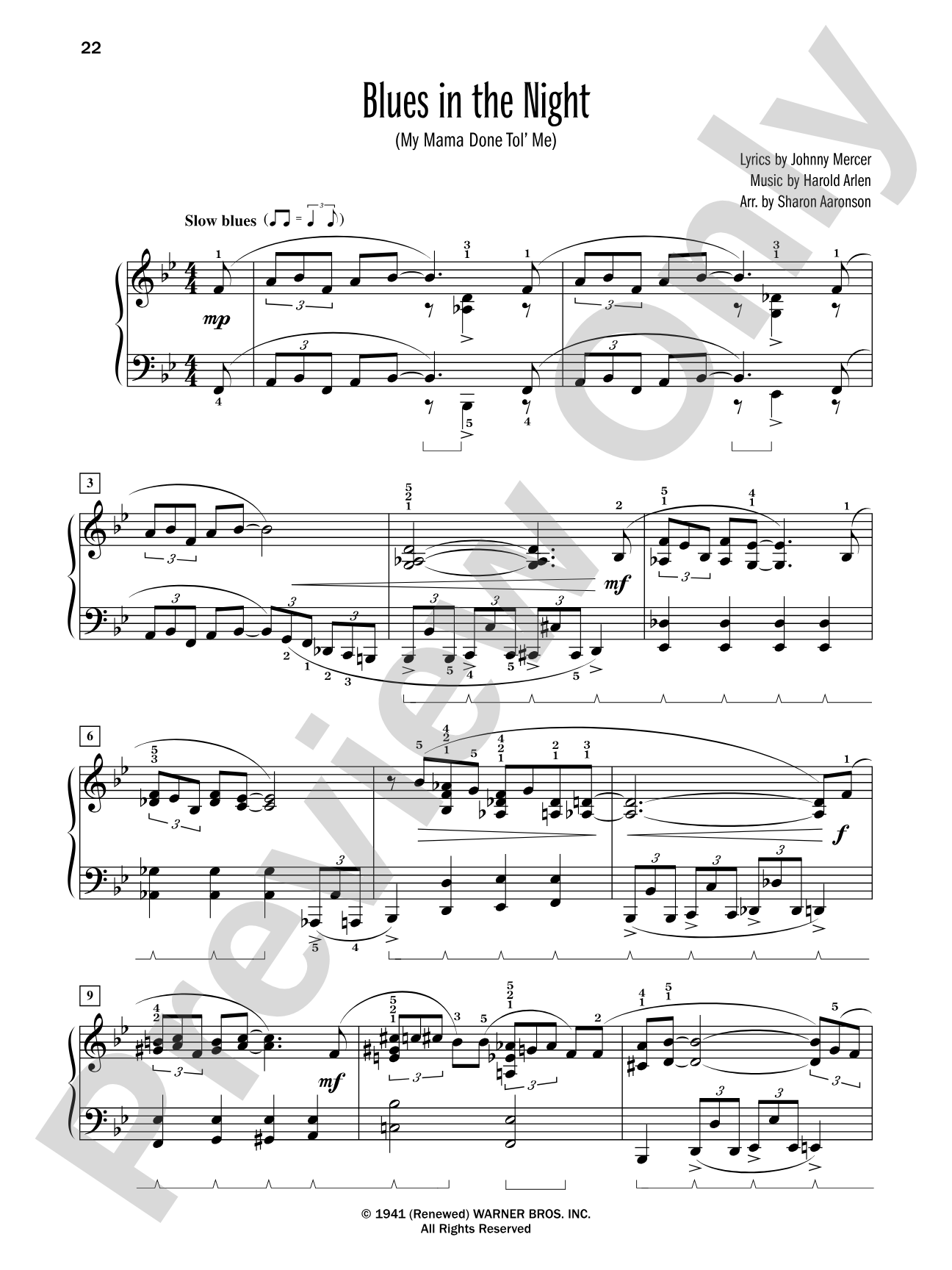Blues in the Night (My Mama Done Tol' Me) - Piano Solo: Piano Solo