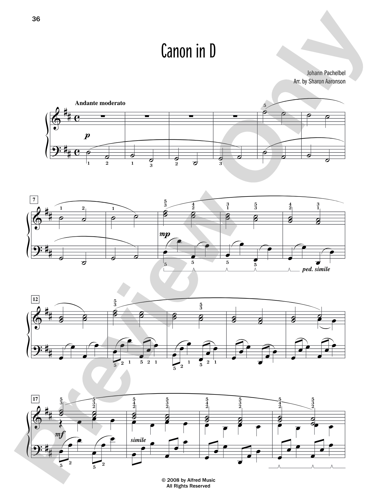 Canon in D - Piano Solo: Piano Solo