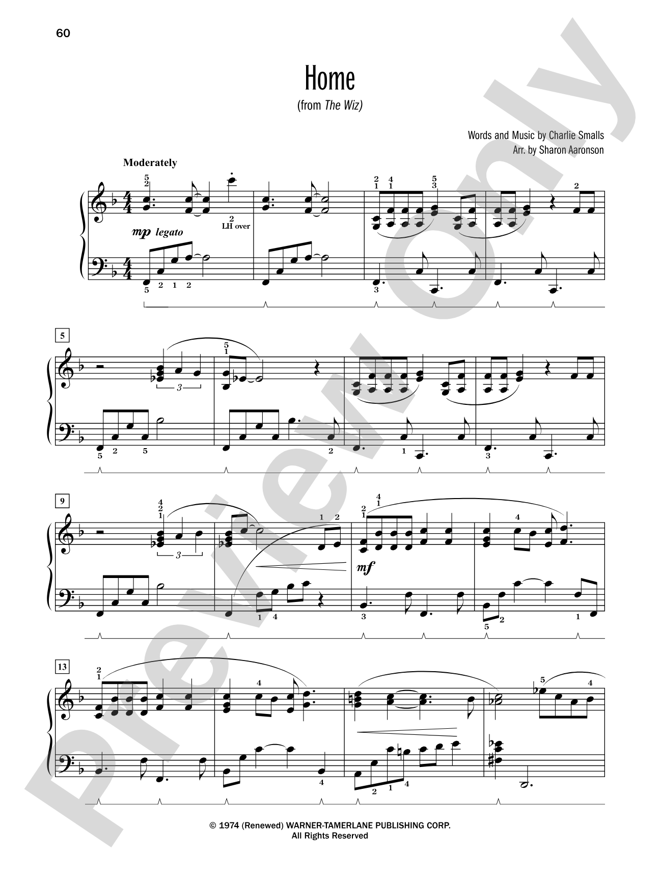 Home (from "The Wiz") - Piano Solo: Piano Solo