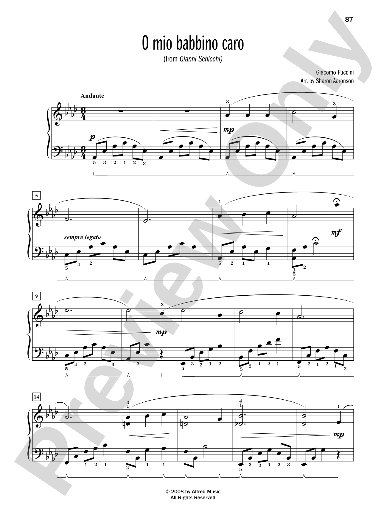 O mio babbino caro (from "Gianni Schicchi") - Piano Solo: Piano Solo