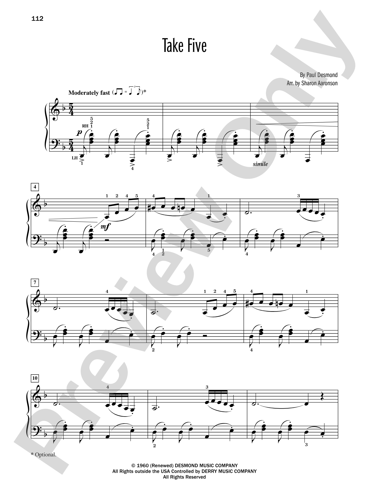 Take Five - Piano Solo: Piano Solo