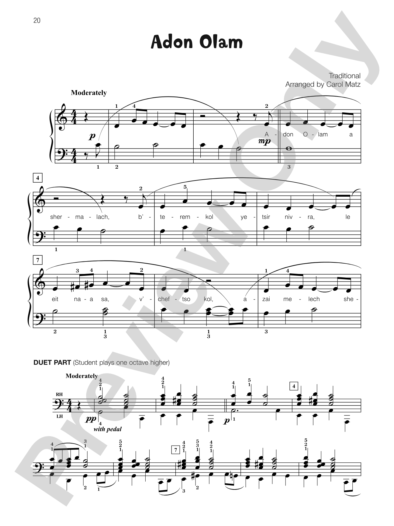 Adon Olam - Piano Solo with Lyrics (with Optional Duet Accompaniments): Piano Solo with Lyrics