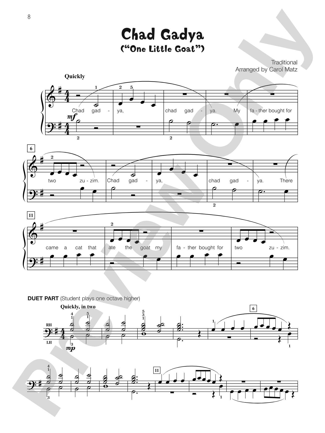 Chad Gadya - Piano Solo with Lyrics (with Optional Duet Accompaniments): Piano Solo with Lyrics