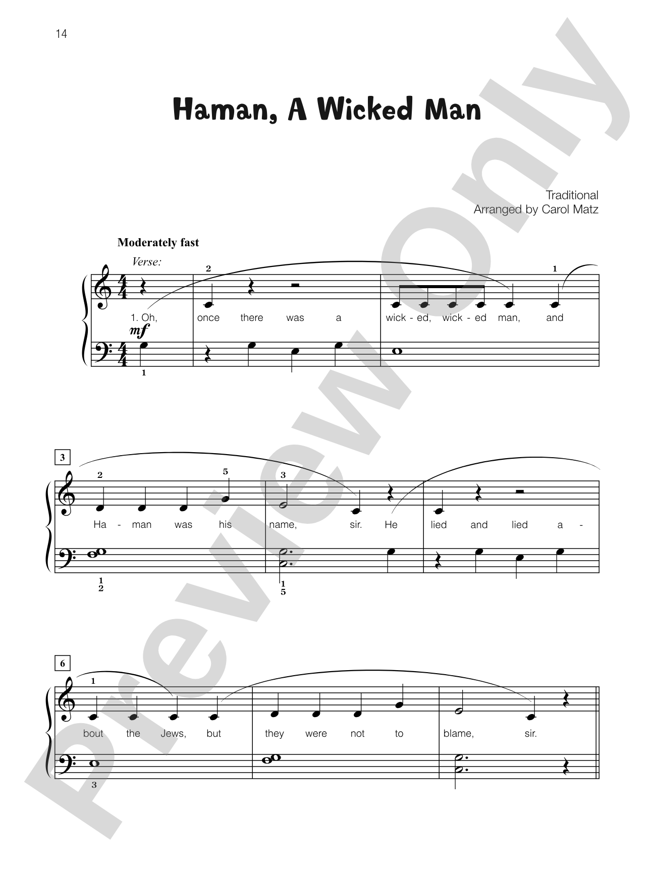 Haman, A Wicked Man - Piano Solo with Lyrics: Piano Solo with Lyrics