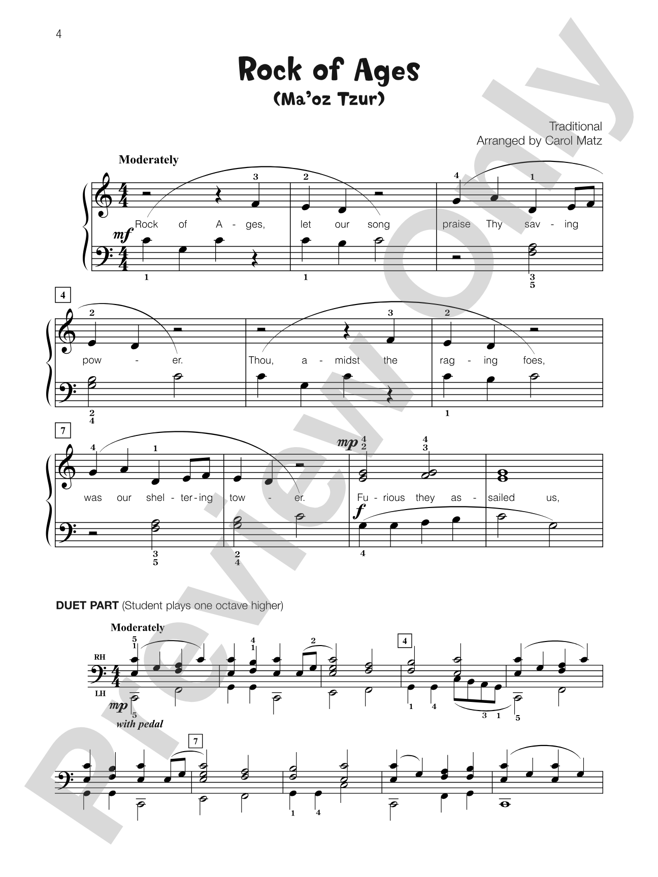 Rock of Ages (Ma'oz Tzur) - Piano Solo with Lyrics (with Optional Duet Accompaniments): Piano Solo with Lyrics