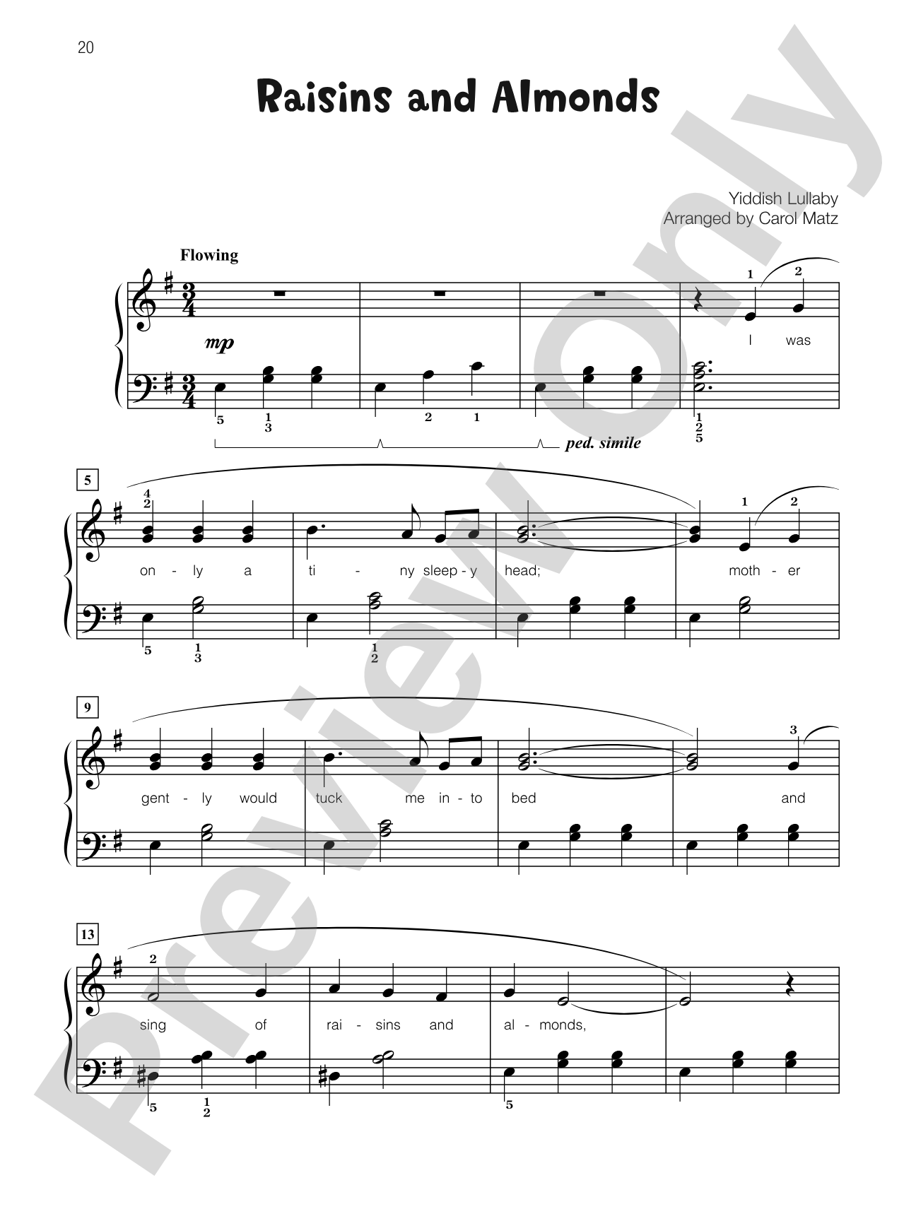 Raisins and Almonds - Piano Solo with Lyrics: Piano Solo with Lyrics