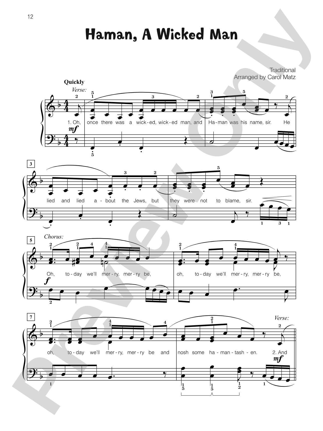 Haman, a Wicked Man - Piano Solo with Lyrics: Piano Solo with Lyrics