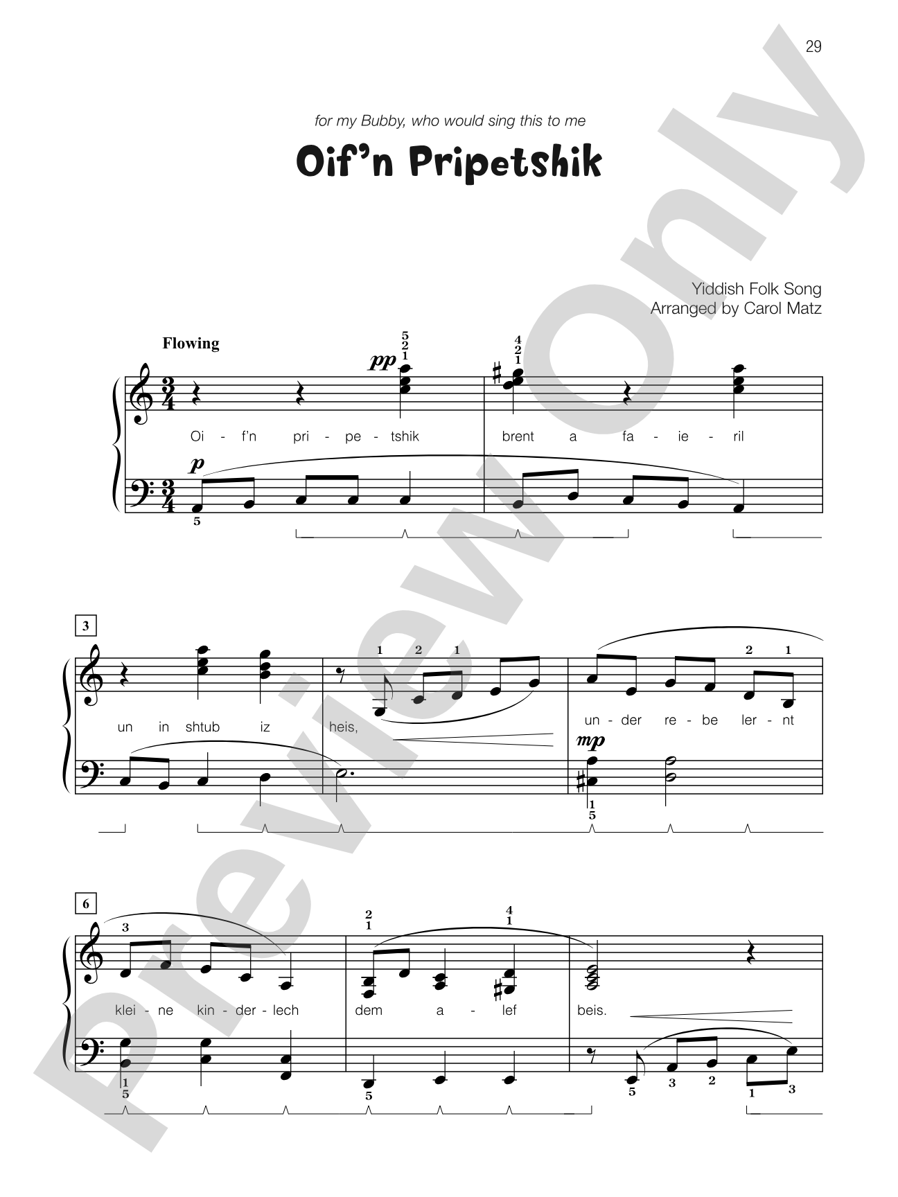 Oif'n Pripetshik - Piano Solo with Lyrics: Piano Solo with Lyrics