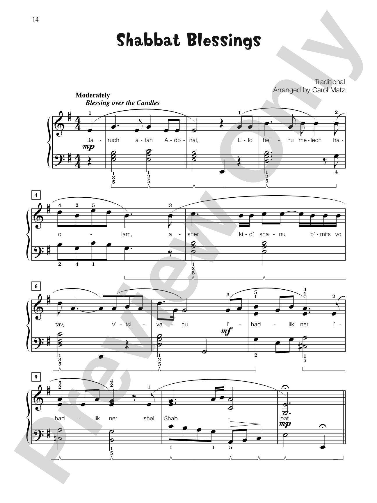 Shabbat Blessings - Piano Solo with Lyrics: Piano Solo with Lyrics