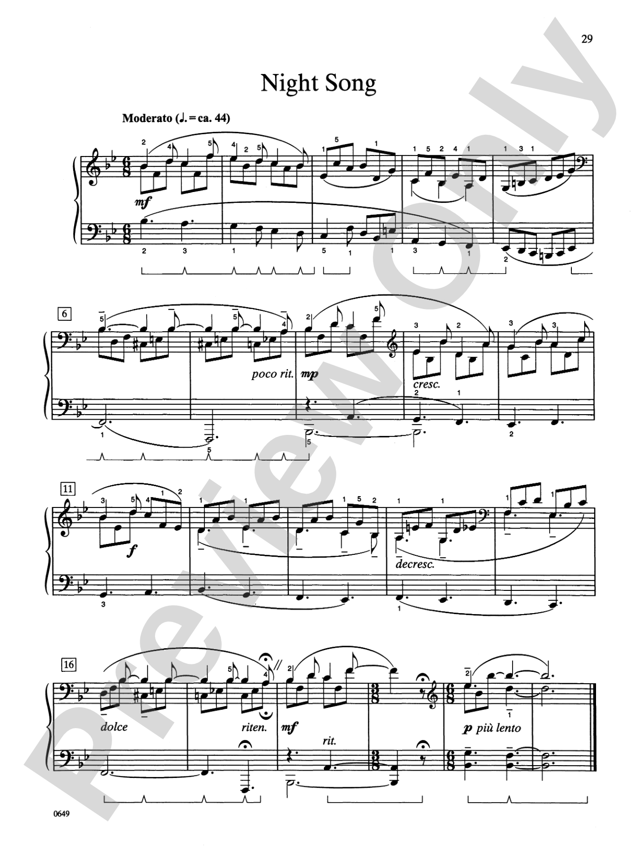 Night Song - Piano Solo: Piano Solo