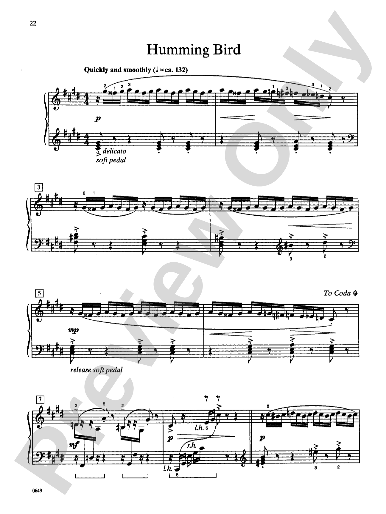 Humming Bird - Piano Solo: Piano Solo