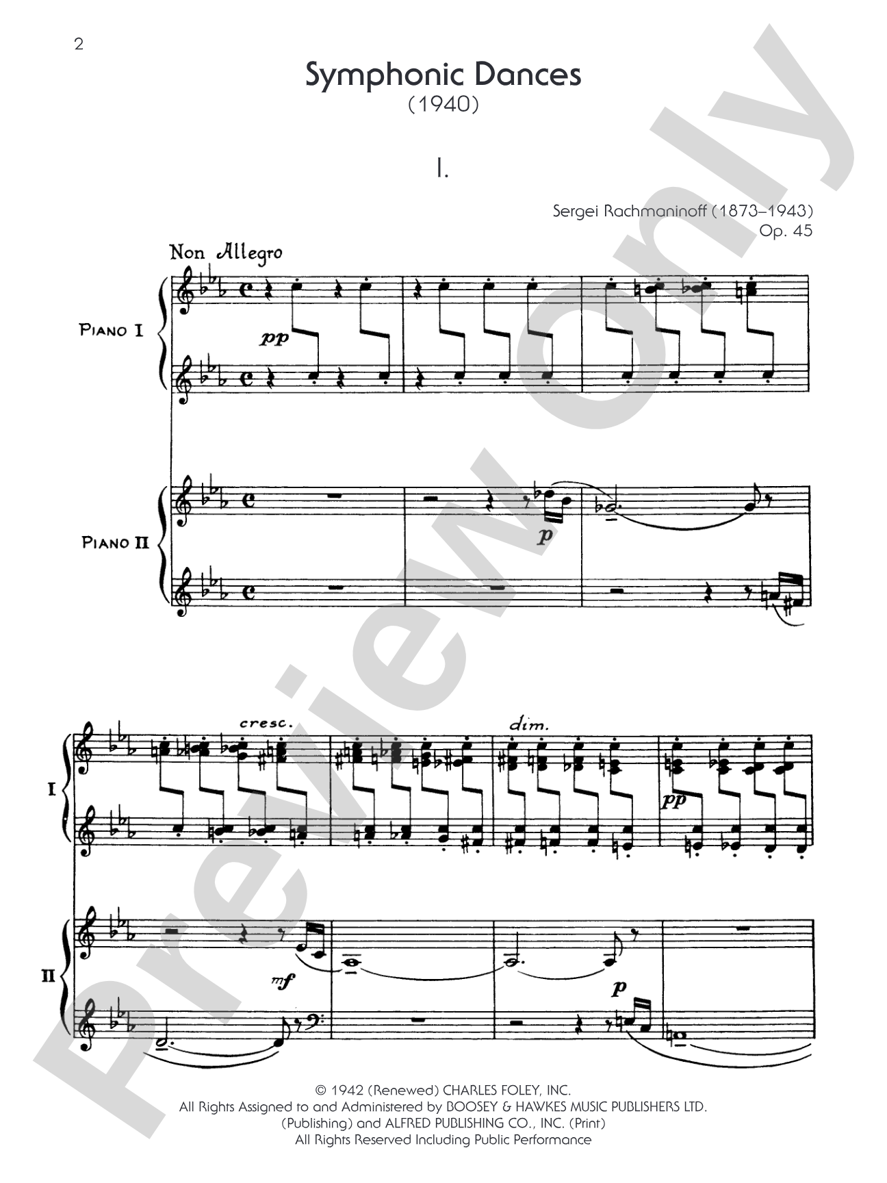 Symphonic Dances, Opus 45 - I. Non Allegro - Piano Duo (2 Pianos, 4 Hands): Piano Duo (2 Pianos, 4 Hands)