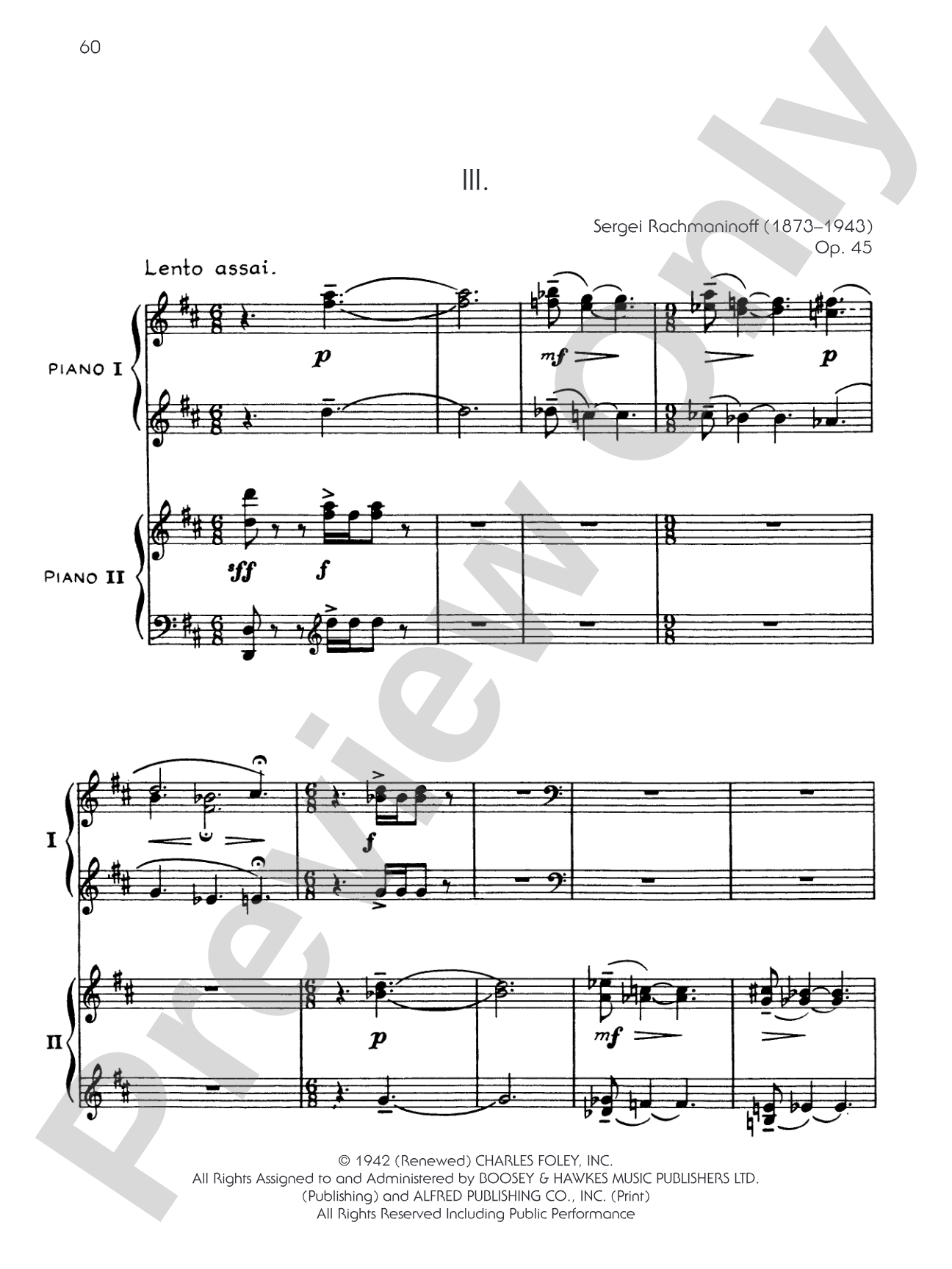 Symphonic Dances, Opus 45 - III. Lento assai / Allegro vivace - Piano Duo (2 Pianos, 4 Hands): Piano Duo (2 Pianos, 4 Hands)