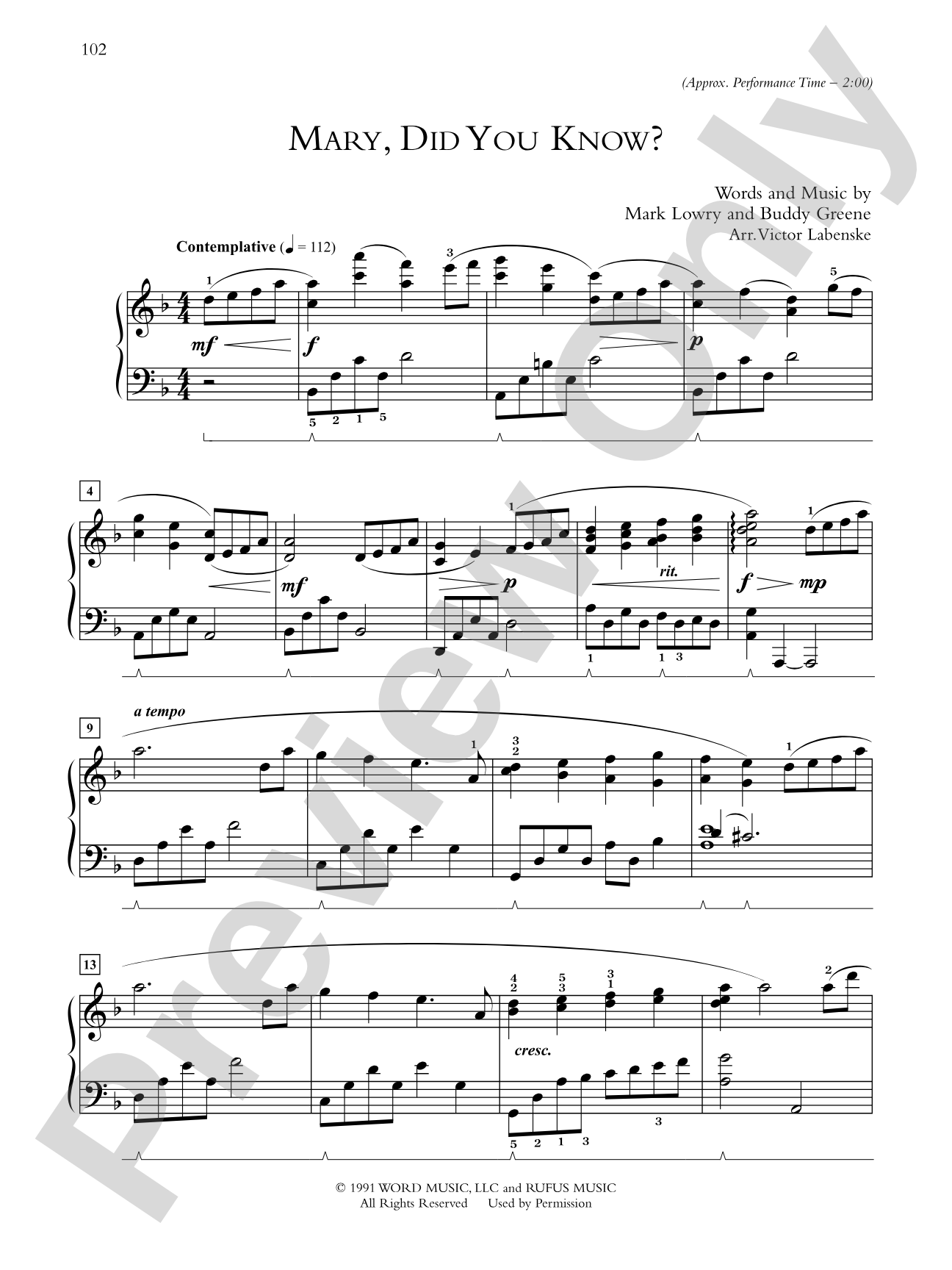 Mary, Did You Know? - Piano Solo: Piano Solo