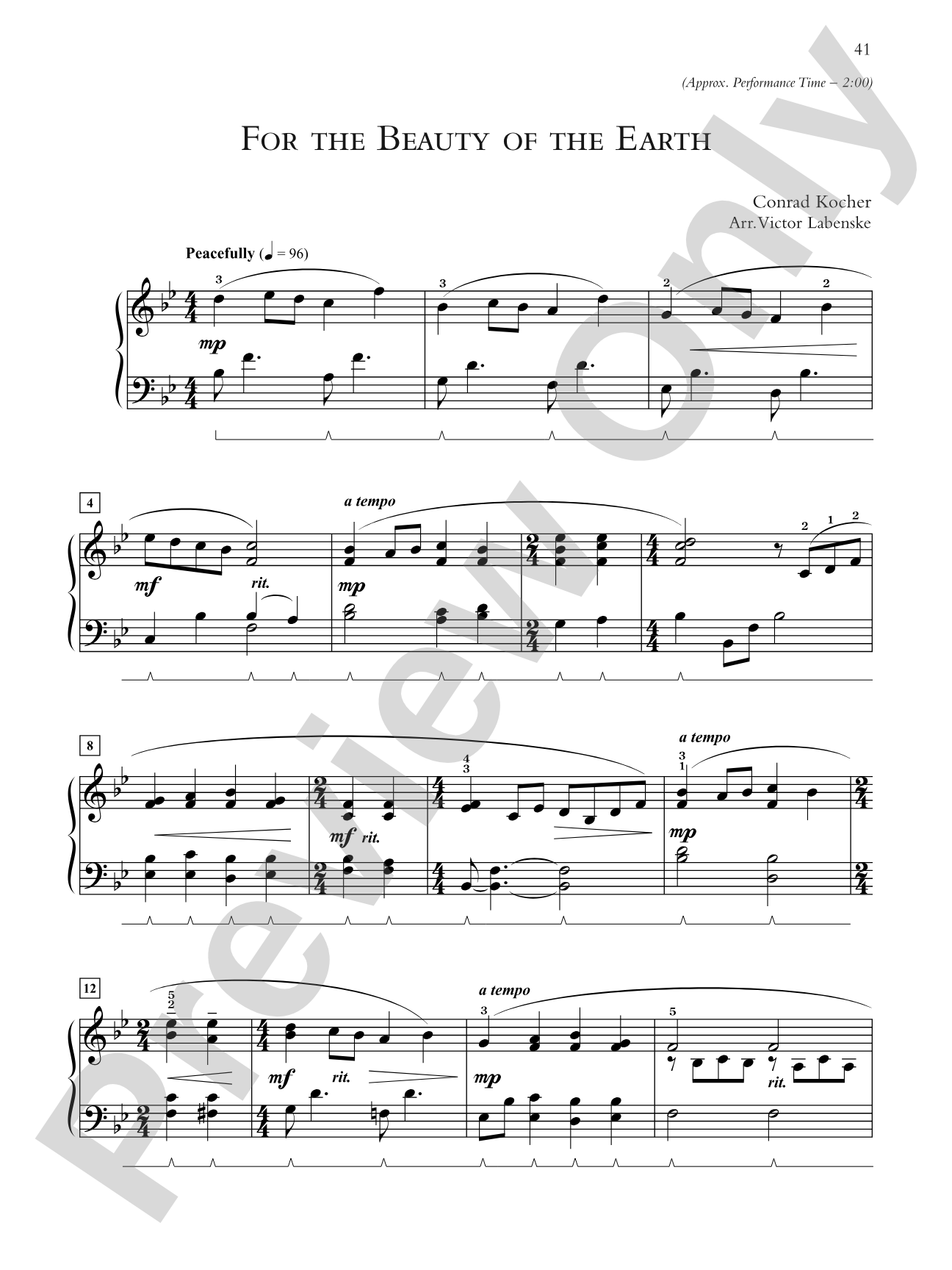 For the Beauty of the Earth - Piano Solo: Piano Solo