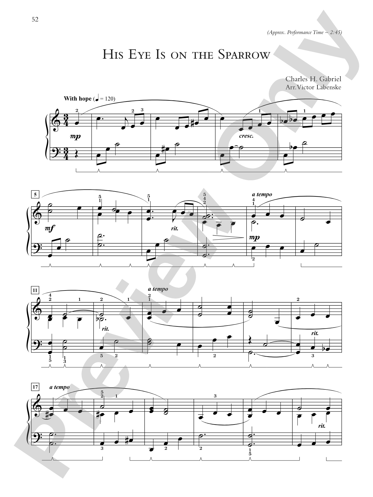 His Eye Is on the Sparrow - Piano Solo: Piano Solo