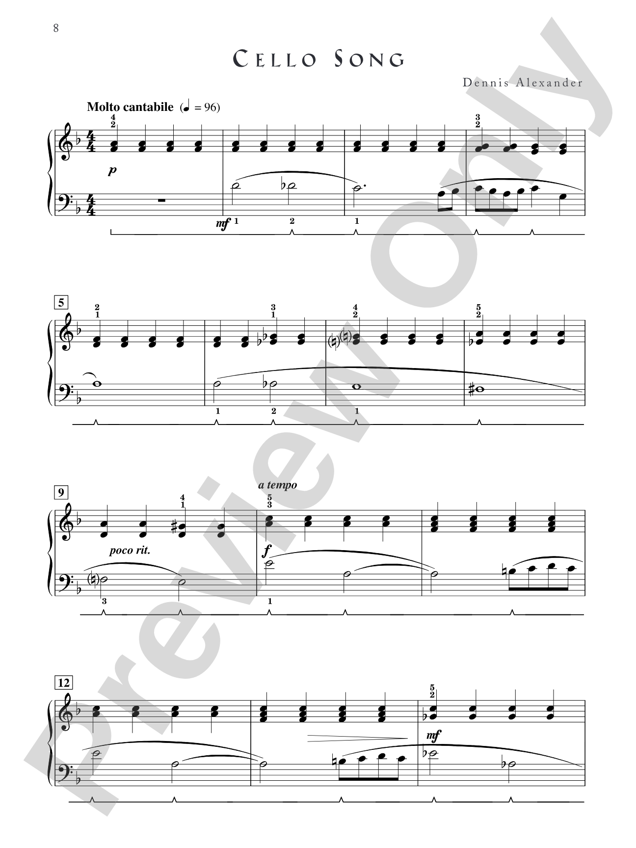 Cello Song - Piano Solo: Piano Solo