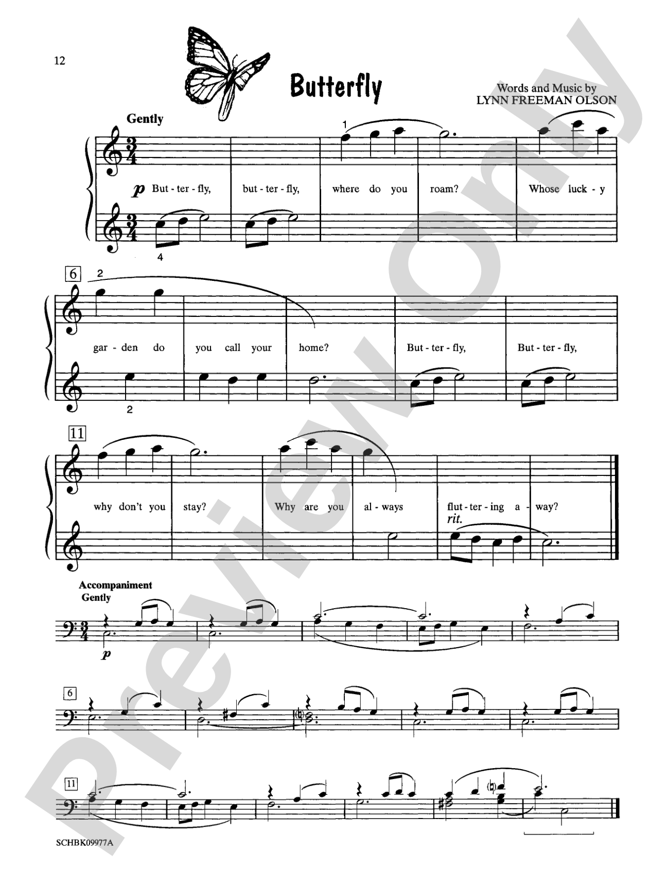 Butterfly - Piano Solo with Lyrics (with Optional Duet Accompaniments): Piano Solo with Lyrics