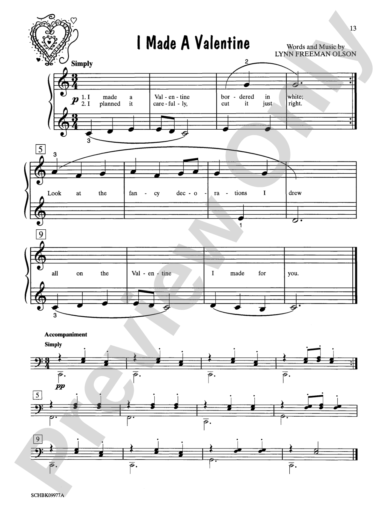 I Made a Valentine - Piano Solo with Lyrics (with Optional Duet Accompaniments): Piano Solo with Lyrics