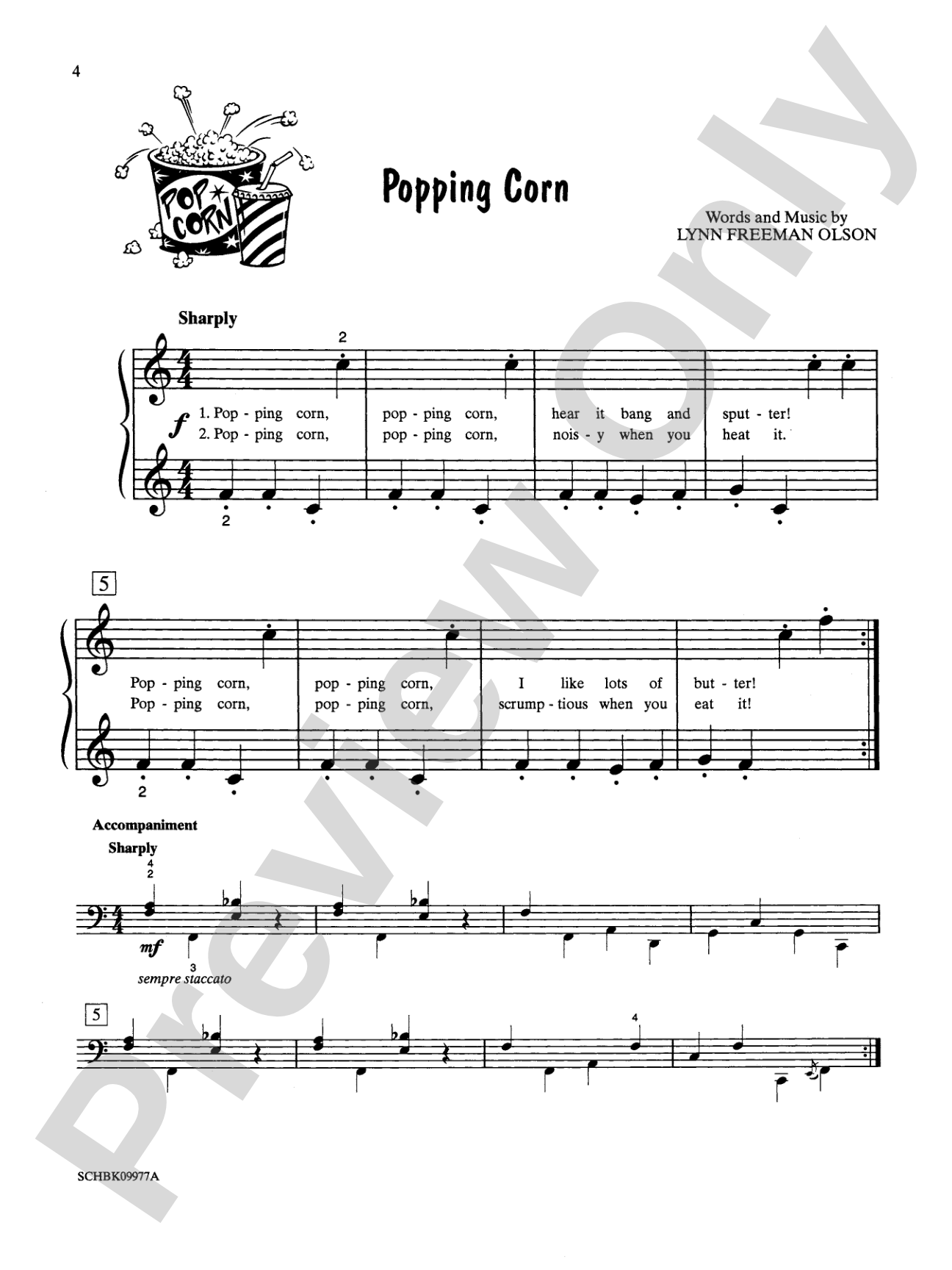 Popping Corn - Piano Solo with Lyrics (with Optional Duet Accompaniments): Piano Solo with Lyrics