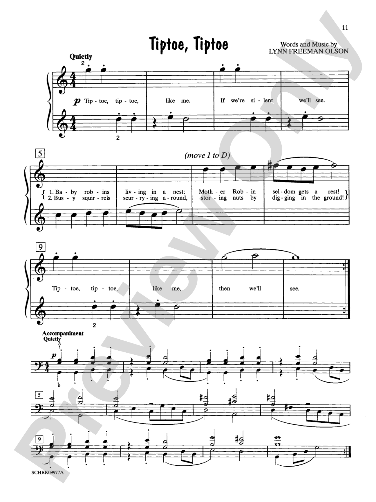 Tiptoe, Tiptoe - Piano Solo with Lyrics (with Optional Duet Accompaniments): Piano Solo with Lyrics