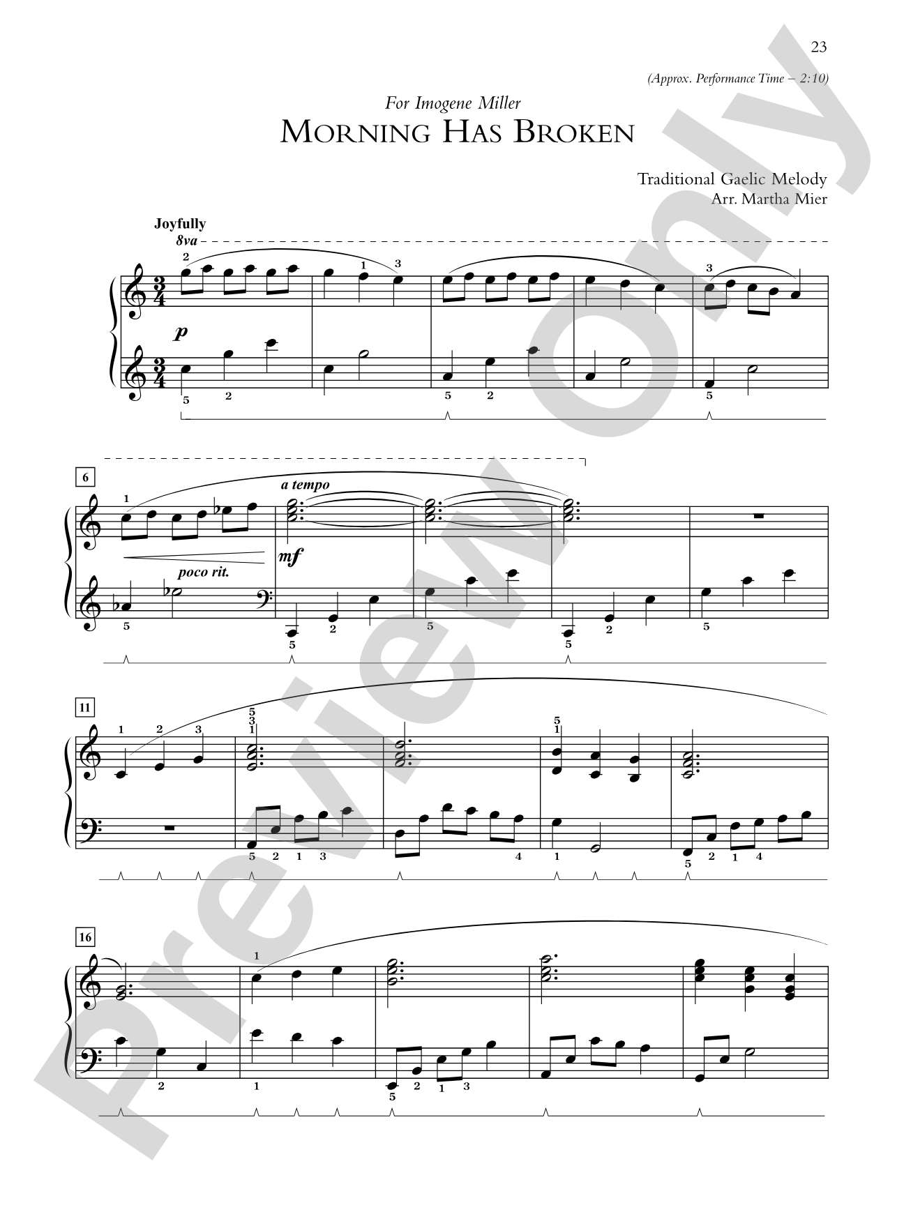 Morning Has Broken - Piano Solo: Piano Solo