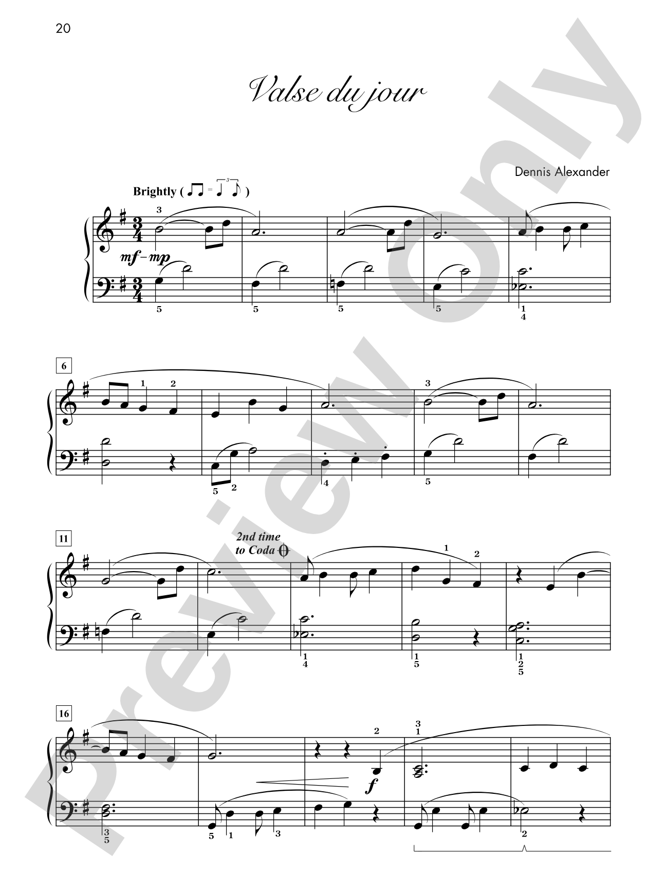 Valse du jour - Piano Solo: Piano Solo